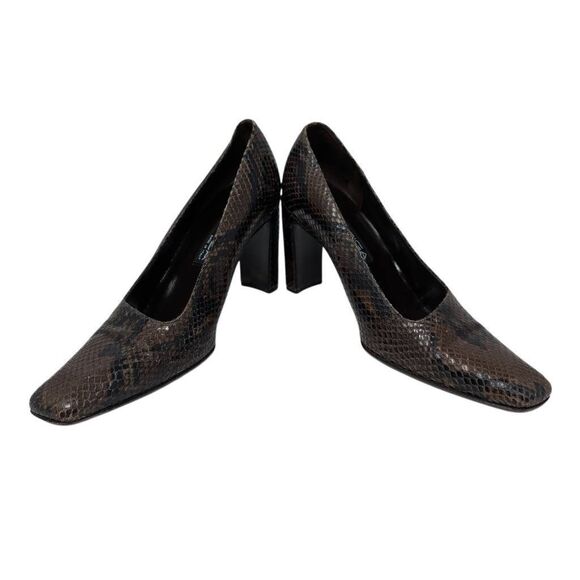 Via Spiga 9 Brown Snakeskin High Heels Pumps Chunky Vintage Career Python - Picture 3 of 9